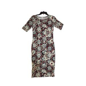 Lularoe Julia XS Dress Red Black Graphic Butterfly Floral